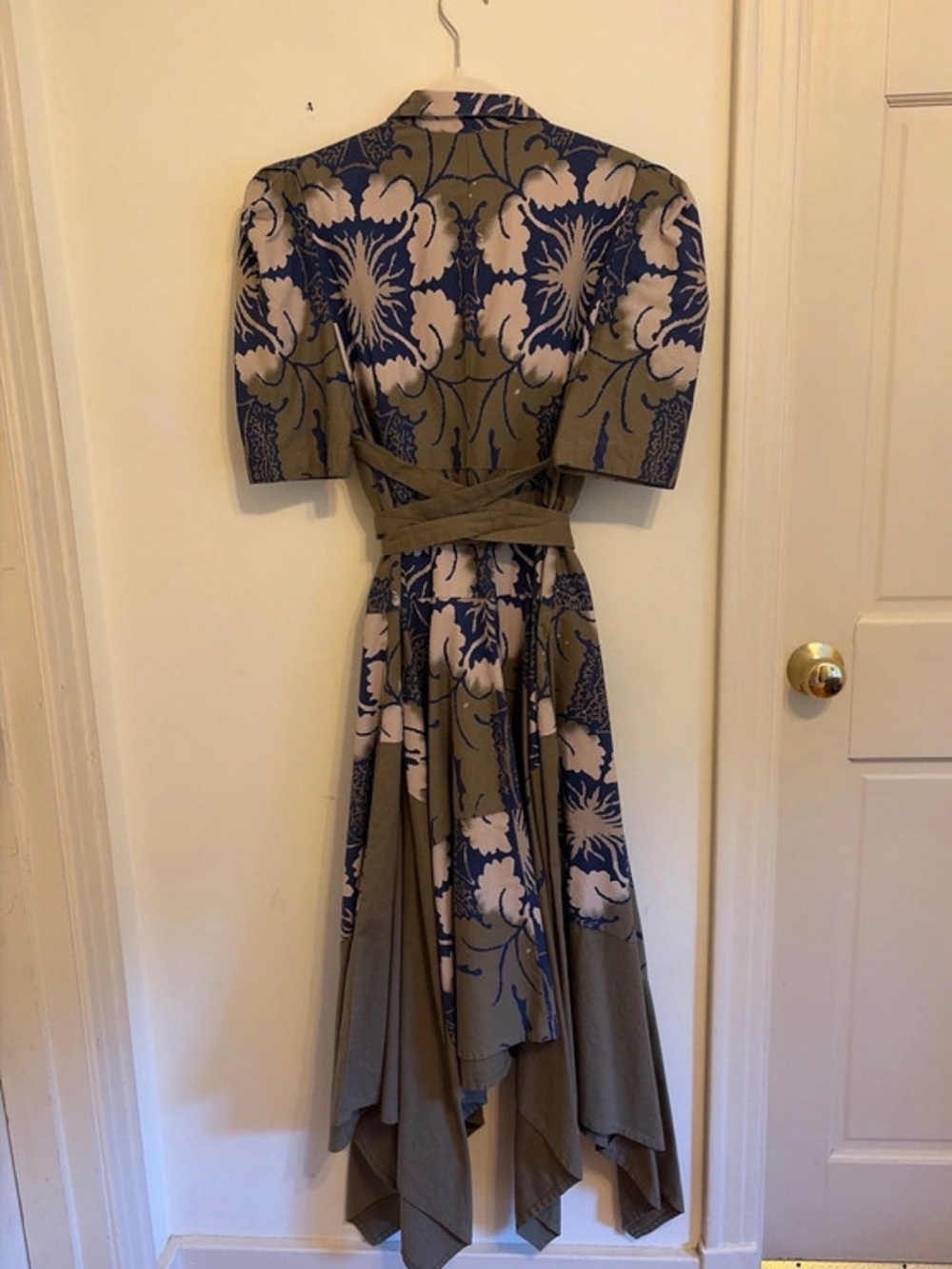 Asymmetrical Olive Green & Blue Floral Shirt Dress - Picture 4 of 4